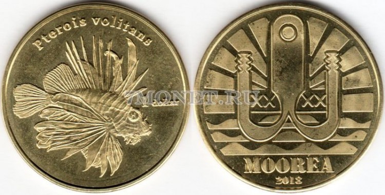 монета Остров Муреа 1 доллар 2018 год Рыба - лев
