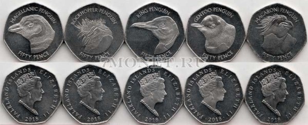 Фолклендские острова набор из 5-ти монет 2018 год Пингвины
