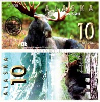 сувенирная банкнота Аляска 10 северных долларов 2016 год