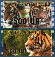 сувенирная банкнота Атлантика 500 ур 2016 год серия ТИГРЫ "Суматранский тигр"