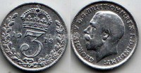 монета Великобритания 3 пенса 1919 год Георг V