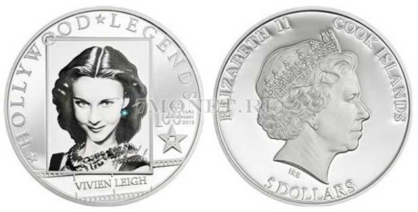 монета Острова Кука 5 долларов 2013 год серия "Легенды Голливуда" - Вивьен Ли, PROOF