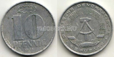монета Германия 10 пфеннигов 1968 год