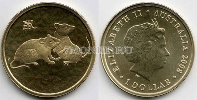 монета Австралия 1 доллар 2008 год мыши