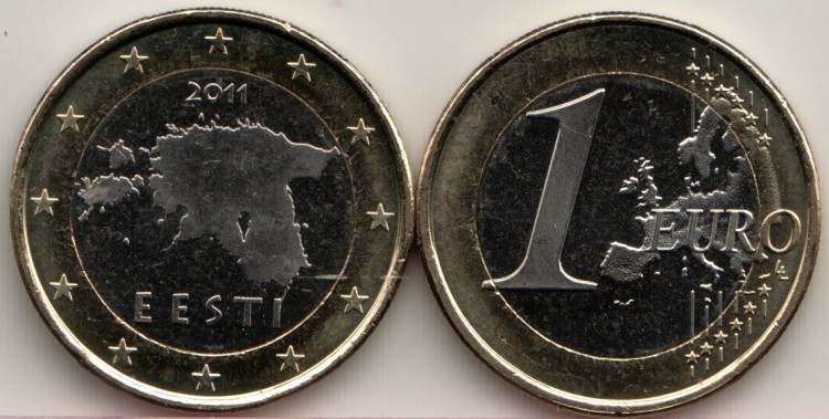 монета Эстония 1 евро 2011 год