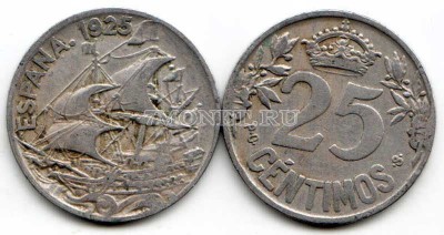 монета Испания 25 сантимов 1925 год