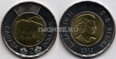 монета Канада 2 доллара 2012 год белый медведь