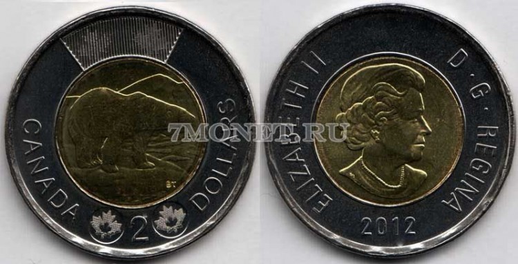монета Канада 2 доллара 2012 год белый медведь