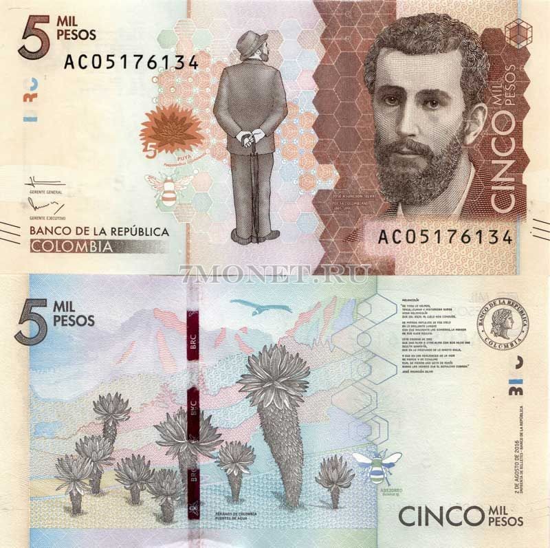бона Колумбия 5000 песо 2016 год