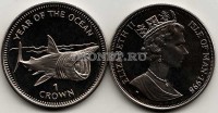 монета Остров Мэн 1 крона 1998 год акула