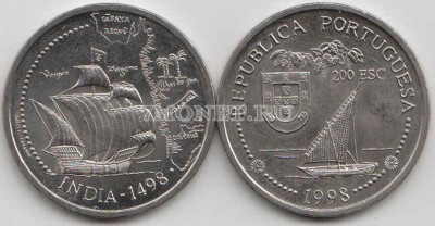 монета Португалия  200 эскудо 1995 год Великие географические открытия Индия