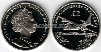 монета Сандвичевы острова 2 фунта 2008 год 90-летие королевских военно-воздуш...