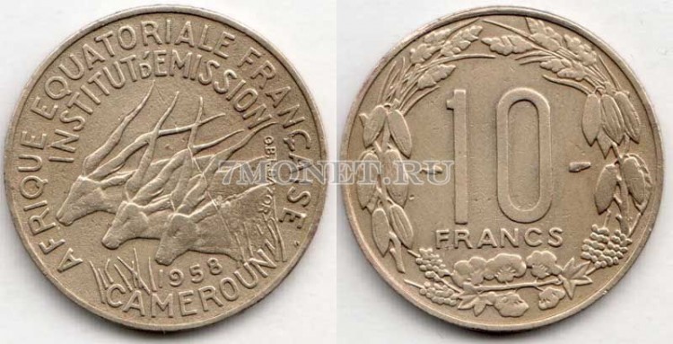 монета Камерун 10 франков 1958 год