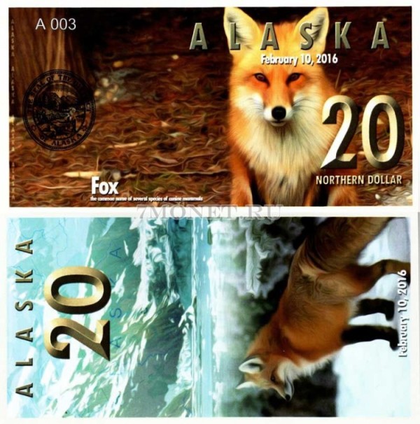 сувенирная банкнота Аляска 20 северных долларов 2016 год