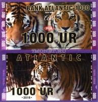 сувенирная банкнота Атлантика 1000 ур 2016 год серия ТИГРЫ "Амурский тигр"