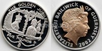 монета Гернси (в составе Великобритании) 5 фунтов 2002 год золотой юбилей Елизаветы II PROOF