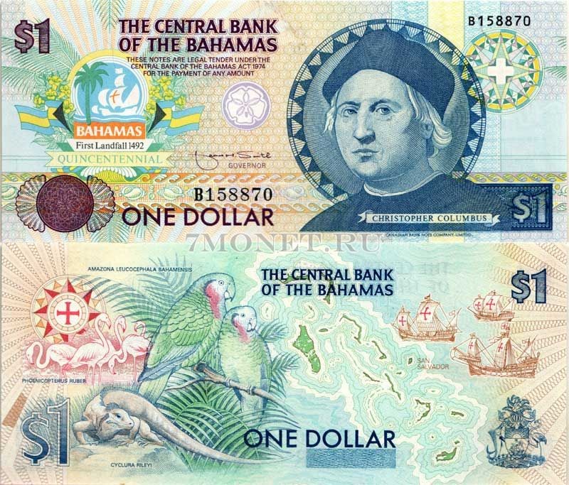 бона Багамы 1 доллар 1992 год Колумб
