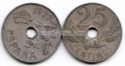 монета Испания 25 сантимов 1927 год
