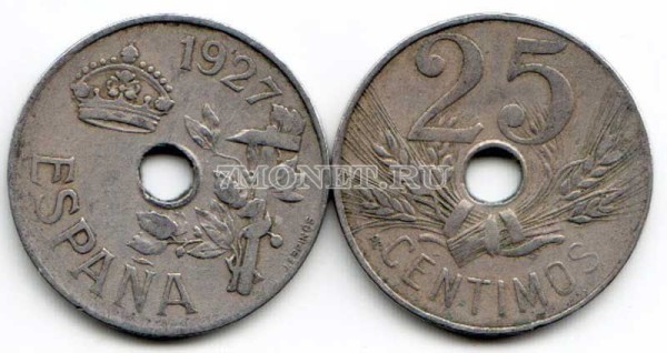 монета Испания 25 сантимов 1927 год