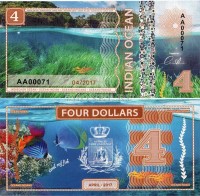 бона Индийский океан 4 доллара 2017 год Рыбы коралловых рифов