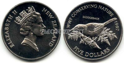 монета Новая Зеландия 5 долларов 1997 год WWF сохраним природу