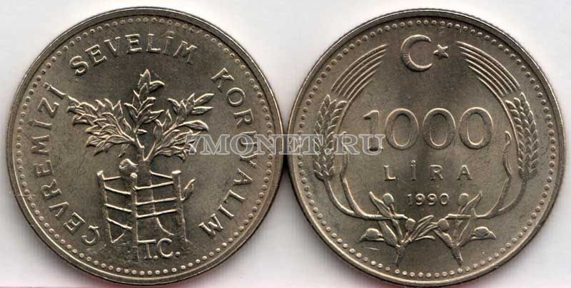 монета Турция 1000 лир 1990 года Охрана окружающей среды