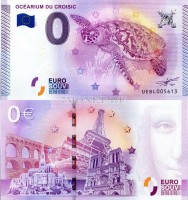 0 евро 2015 год сувенирная банкнота. Черепаха