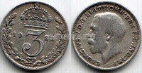 монета Великобритания 3 пенса 1921 год Георг V - 1