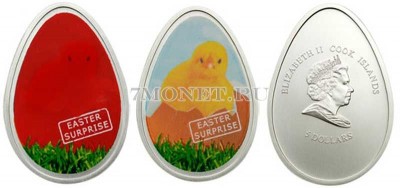 термомонета Острова Кука 5 долларов 2009 год Пасхальное яйцо. Цыпленок