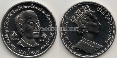 монета Остров Мэн 1 крона 1999 год Свадьба принца Эдварда и мисс Софи Рис-Джонс