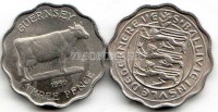 монета Гернси 3 пенса 1959 год корова