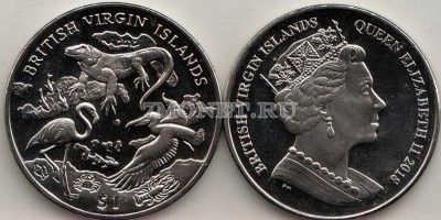 монета Виргинские острова 1 доллар 2018 год Архипелаг и дикая природа. Фламин...