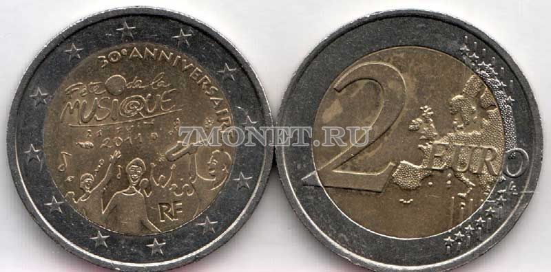 монета Франция 2 евро 2011 год Праздник музыки