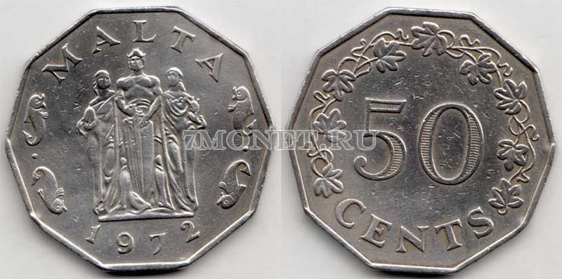 монета Мальта 50 центов 1972 год