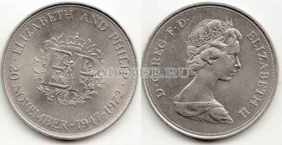 монета Великобритания 25 новых пенсов 1972 год Елизавета II монограмма