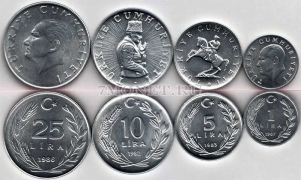 Турция набор из 4-х монет 1982 - 1987 год