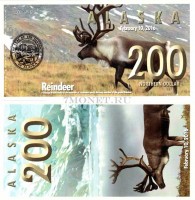 сувенирная банкнота Аляска 200 северных долларов 2016 год