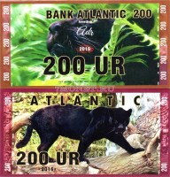 сувенирная банкнота Атлантика 200 ур 2016 год серия ДИКИЕ КОШКИ "Пантера"