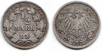 монета Германия 1/2 марки 1906 год Вильгельм II
