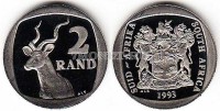 монета Южная Африка 2 ранда 1993 год Антилопа Куду, PROOF