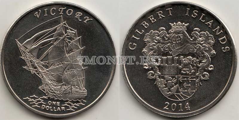 монета Острова Гилберта (Кирибати) 1 доллар 2014 года "Знаменитые Парусники" Виктори