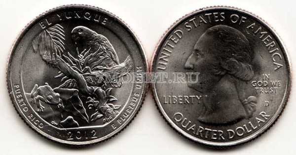 США 25 центов 2012 год Пуэрто-Рико  национальный парк Эль- Юнке, 11-й