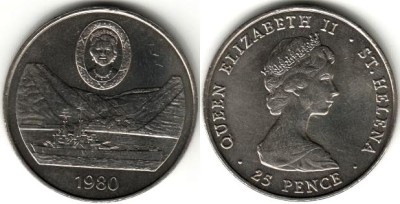 монета Остров Святой Елены 25 пенсов 1980 год 80 лет со дня рождения Королевы