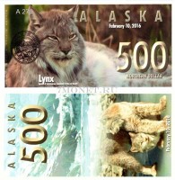 сувенирная банкнота Аляска 500 северных долларов 2016 год
