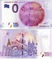 0 евро 2016 год сувенирная банкнота. Витрувианский человек