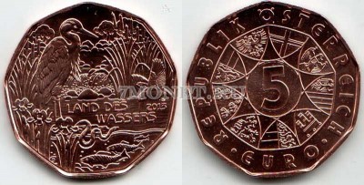 монета Австрия 5 евро 2013 год "Страна воды. Цапля"