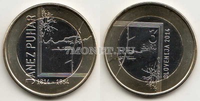 монета Словения 3 ЕВРО 2014 год 200 лет со дня рождения Янеша Пухара