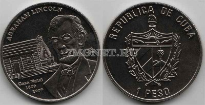 монета Куба 1 песо 2009 год Авраам Линкольн