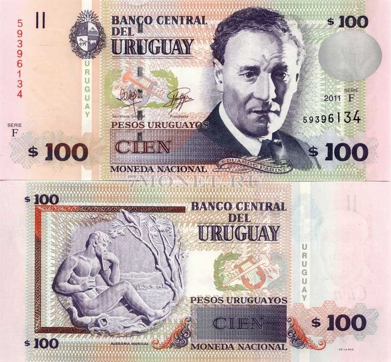 бона Уругвай 100 песо 2011 год Эдвард Фабини