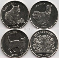 Остров Строма набор из 3-х монет 1 фунт 2018 года Кошки